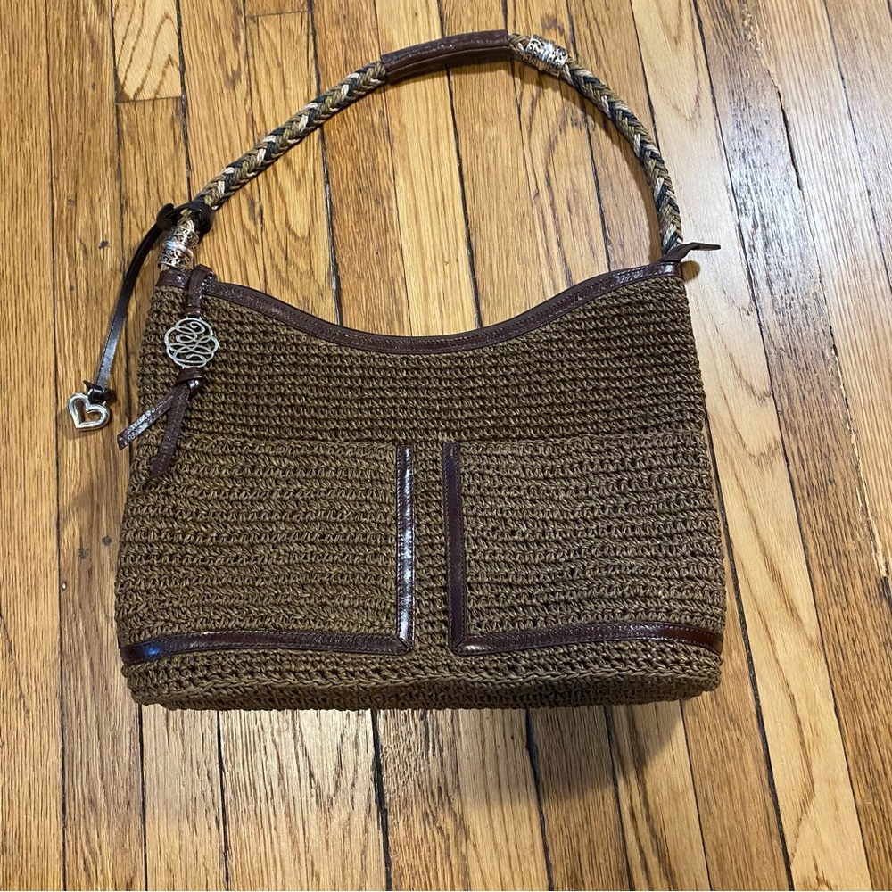Brighton Barbados Raffia  Crochet Genuine Leather Hobo Shoulder Hand Bag Purse